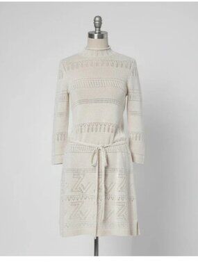 Zadig & Voltaire Cecily ZV Mono Ecru Knit Dress with Belt Open Large